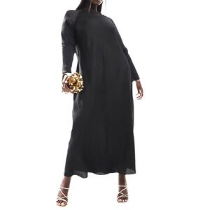 Asos Design Black Long Maxi Button Detail Dress Size 14 New